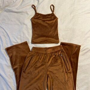 skims brown velour track suit set